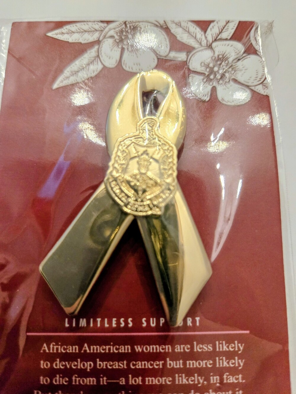 Delta Sigma Theta Cancer Awareness Support Pin Goldtone NEW - Picture 3 of 8